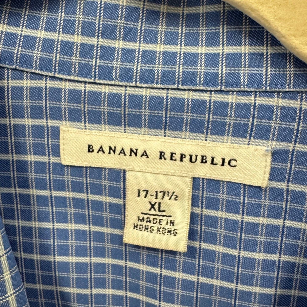 Banana Republic Mens XL Blue Plaid Button Down Shirt 100% Cotton 206792-00
